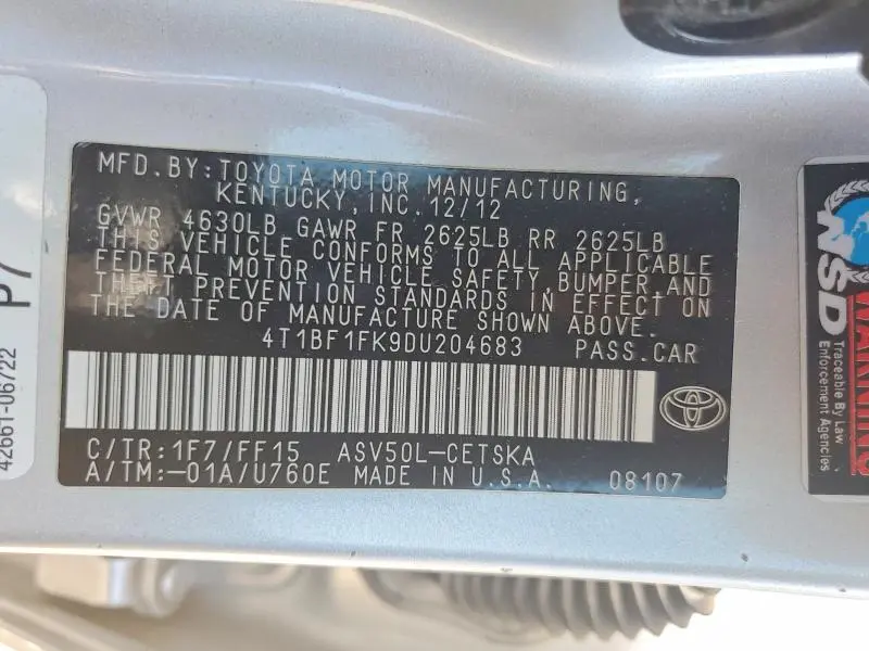2013 TOYOTA CAMRY SE  