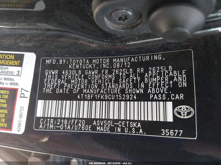 2012 TOYOTA CAMRY SE