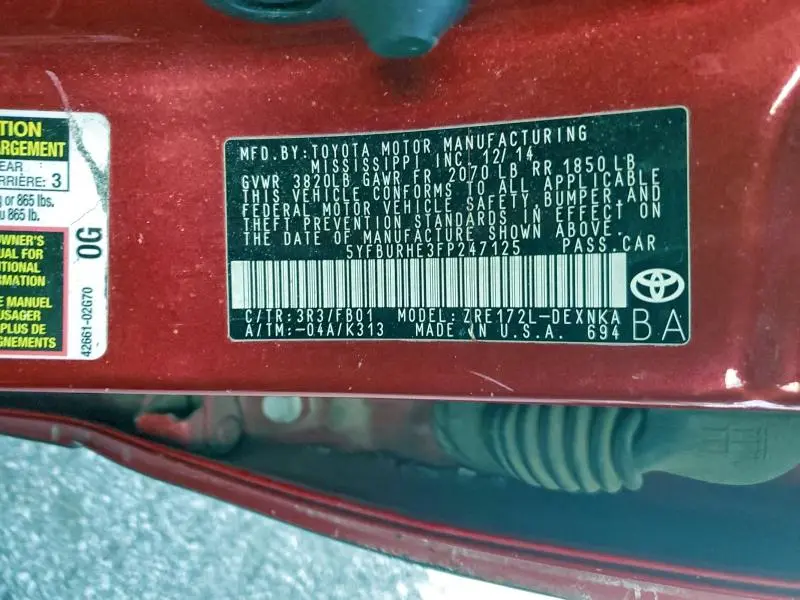 2015 TOYOTA COROLLA L  