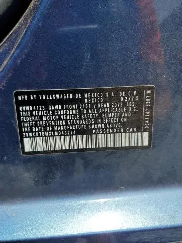 2020 VOLKSWAGEN JETTA S  