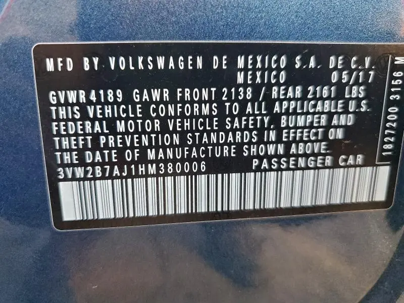 2017 VOLKSWAGEN JETTA S  