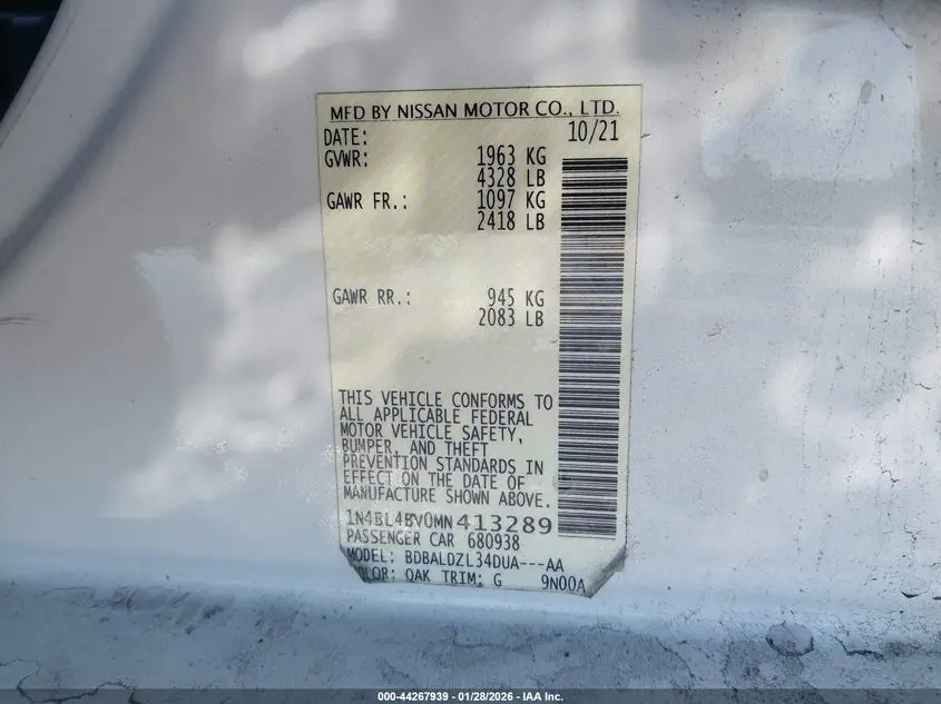 2021 NISSAN ALTIMA S FWD