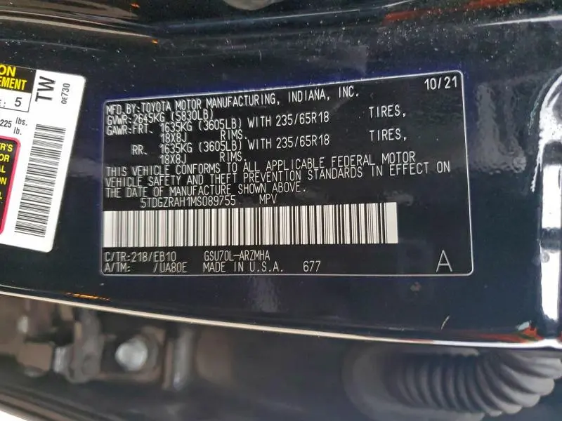 2021 TOYOTA HIGHLANDER XLE  