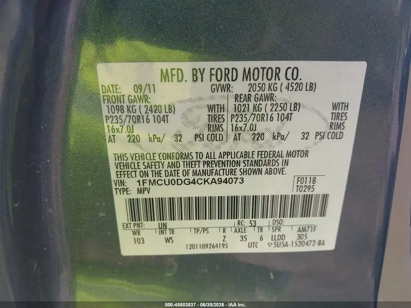 2012 FORD ESCAPE XLT