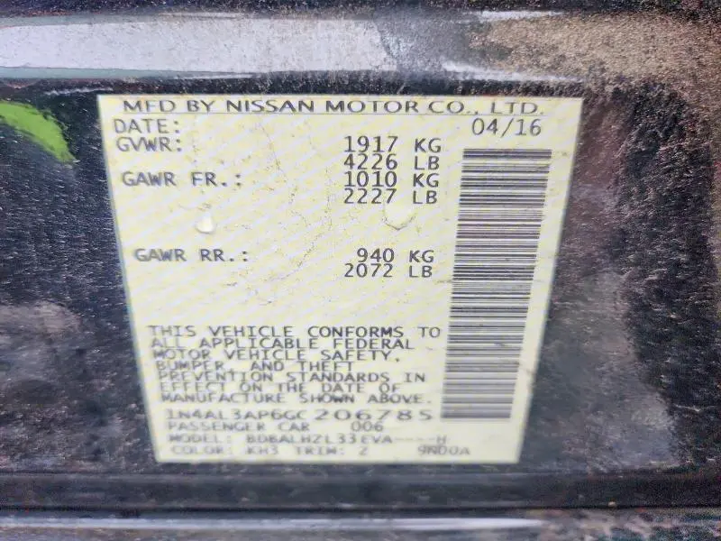 2016 NISSAN ALTIMA 2.5 SR  