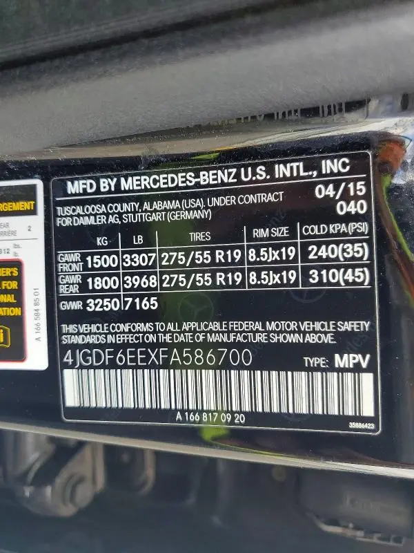 2015 MERCEDES-BENZ GL 450 4MATIC  