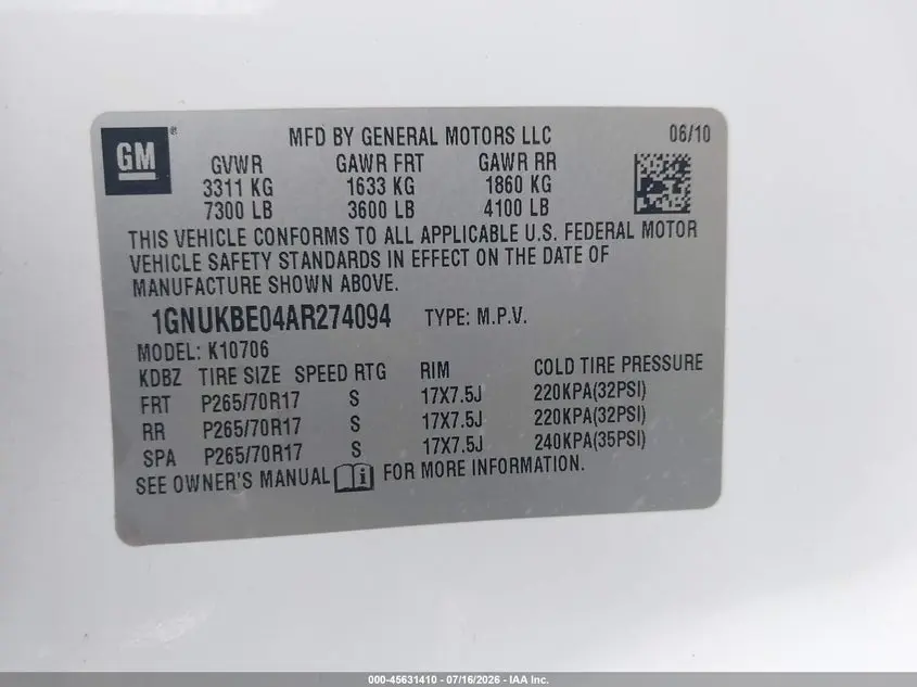 2010 CHEVROLET TAHOE LT
