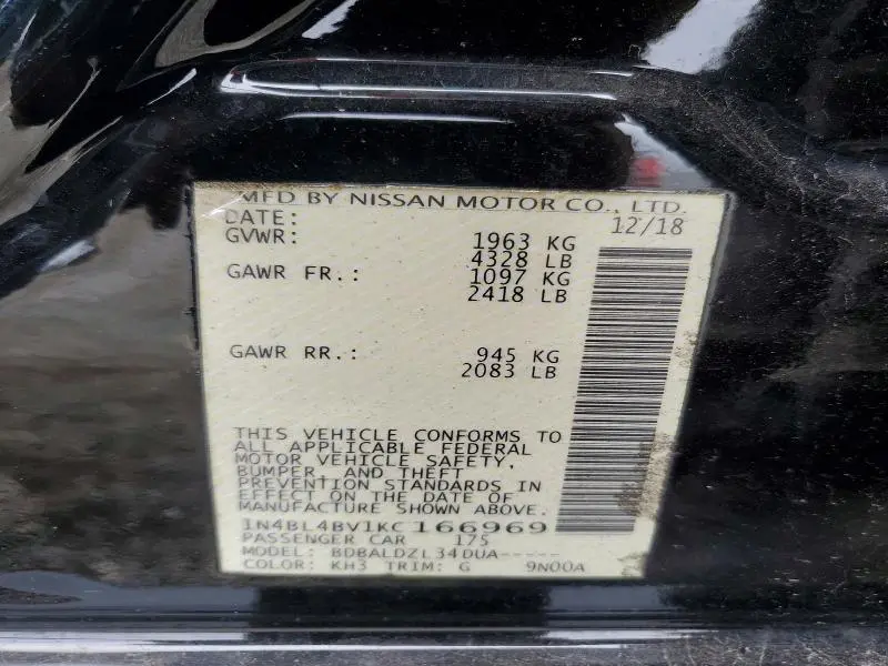 2019 NISSAN ALTIMA S  