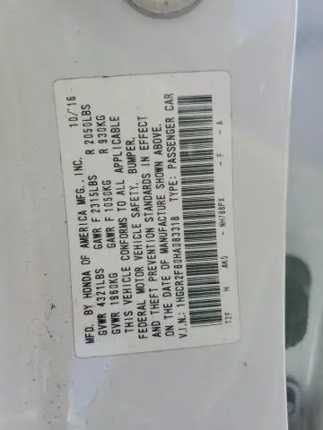 2017 HONDA ACCORD EXL  