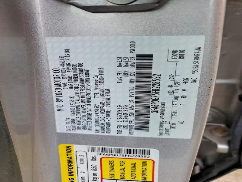 2015 FORD FUSION S  