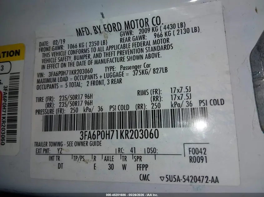2019 FORD FUSION SE