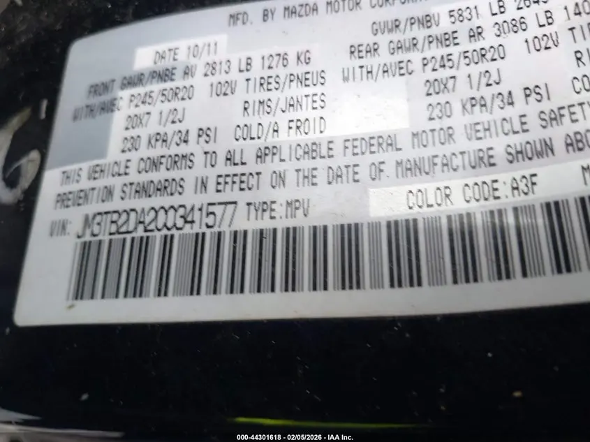 2012 MAZDA CX-9 GRAND TOURING