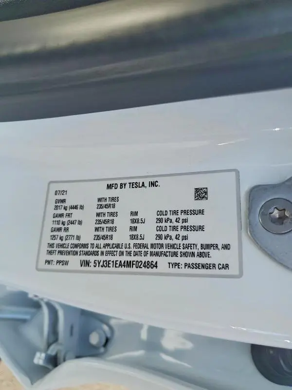 2021 TESLA MODEL 3   