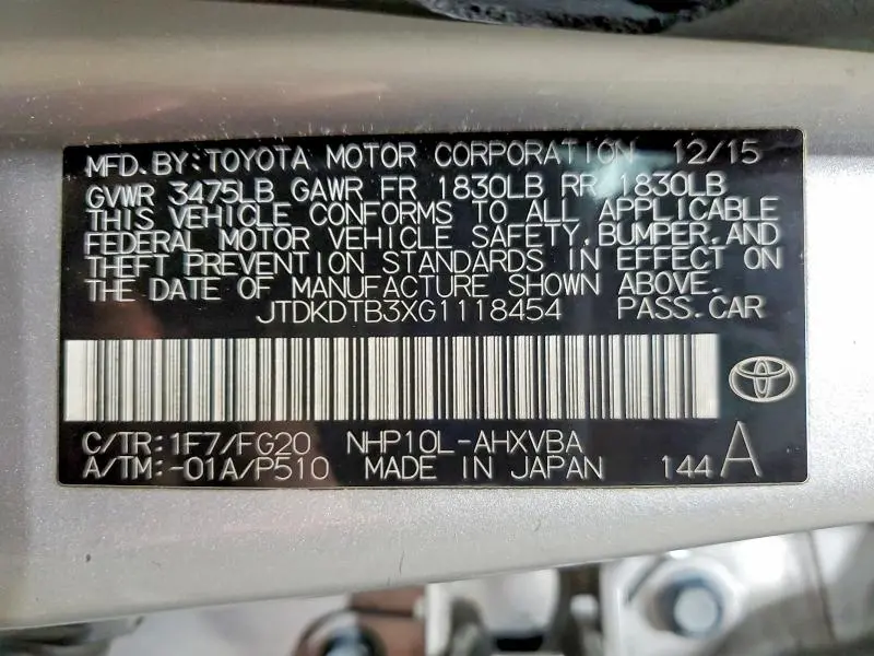2016 TOYOTA PRIUS C TWO  