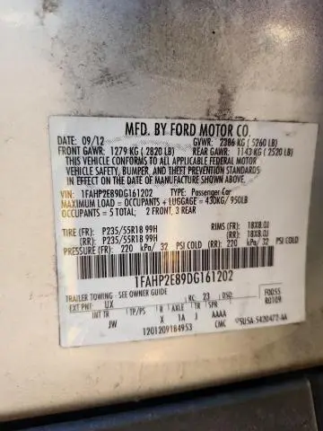 2013 FORD TAURUS SEL  