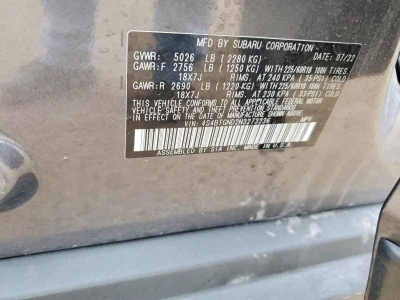 2022 SUBARU OUTBACK LIMITED XT  