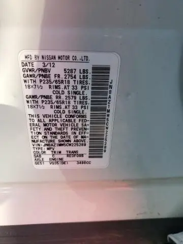 2012 NISSAN MURANO S  