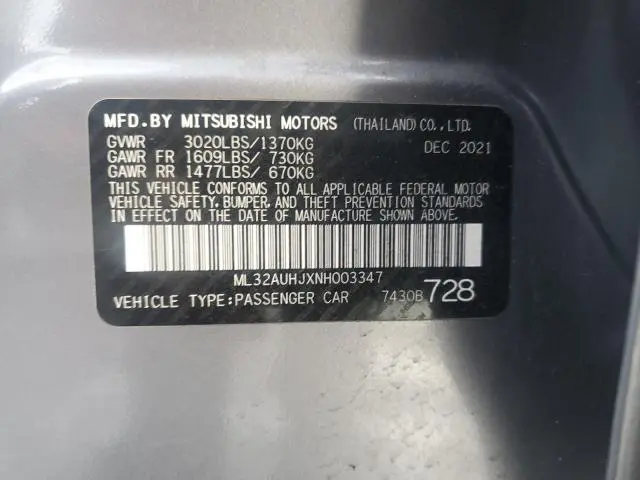 2022 MITSUBISHI MIRAGE ES  