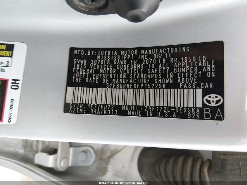 2014 TOYOTA COROLLA S PLUS