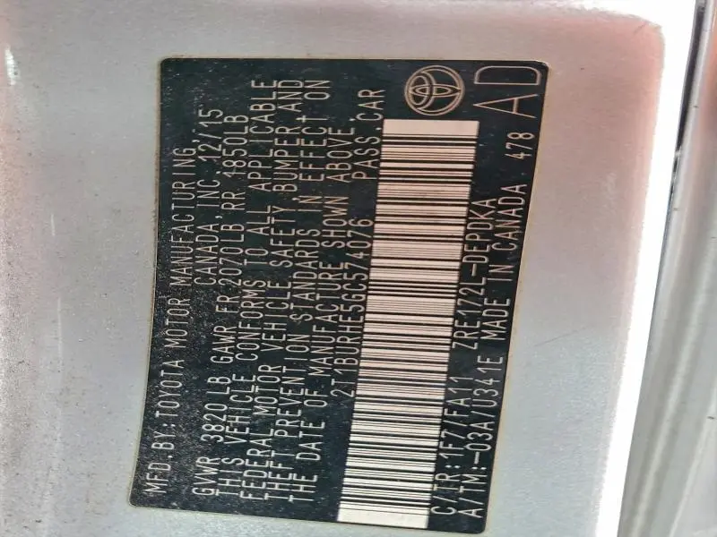 2016 TOYOTA COROLLA L  