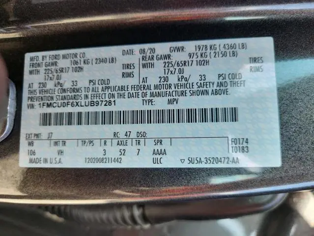 2020 FORD ESCAPE S  