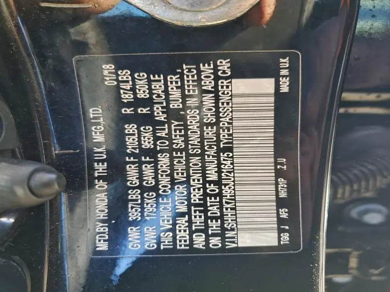 2018 HONDA CIVIC SPORT TOURING  