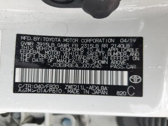 2020 TOYOTA COROLLA LE  