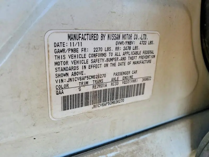 2012 INFINITI G37 BASE  