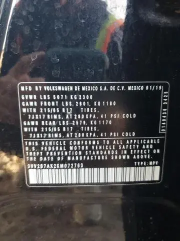2019 VOLKSWAGEN TIGUAN SE  