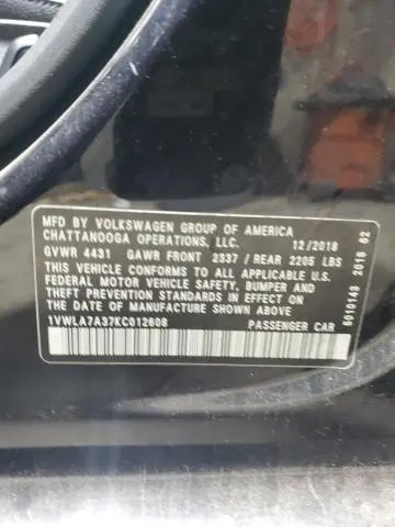 2019 VOLKSWAGEN PASSAT WOLFSBURG  
