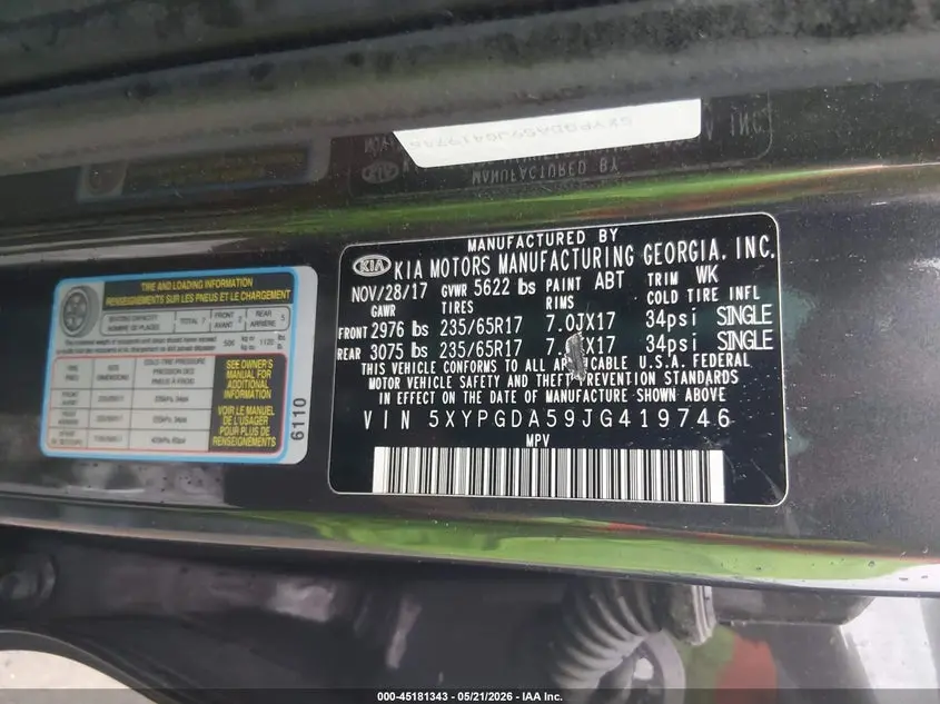 2018 KIA SORENTO 3.3L LX