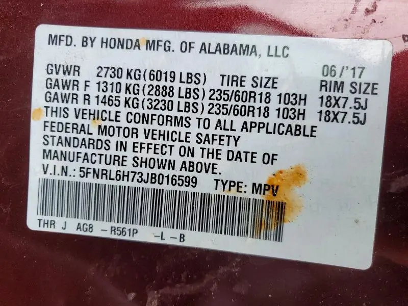 2018 HONDA ODYSSEY EXL  