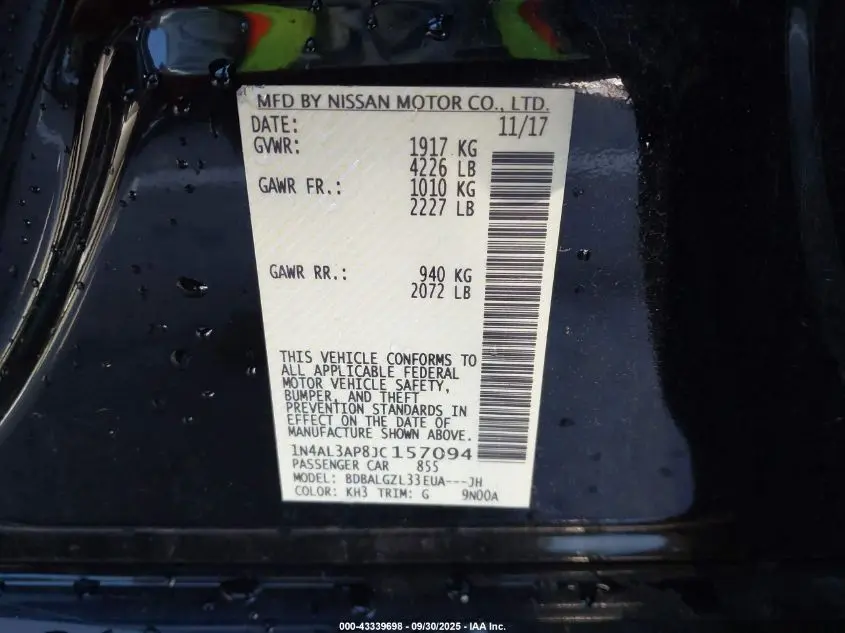 2018 NISSAN ALTIMA 2.5 S