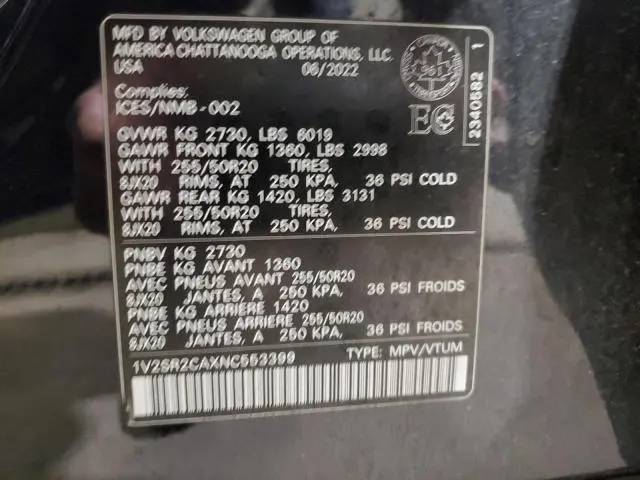 2022 VOLKSWAGEN ATLAS SEL R-LINE  