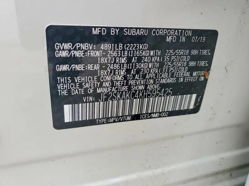 2019 SUBARU FORESTER   