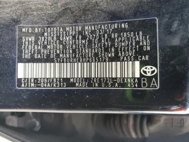 2017 TOYOTA COROLLA L  