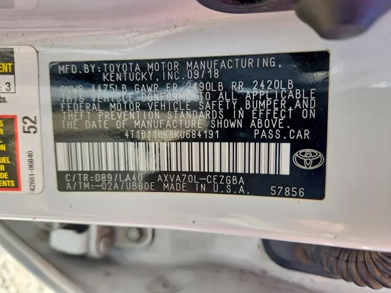 2019 TOYOTA CAMRY XLE  