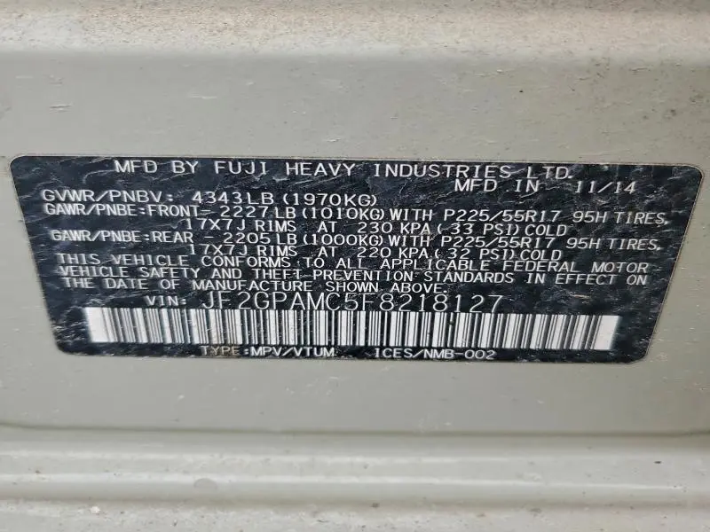 2015 SUBARU XV CROSSTREK 2.0 LIMITED  