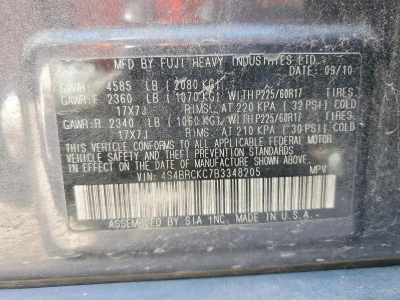 2011 SUBARU OUTBACK 2.5I LIMITED  