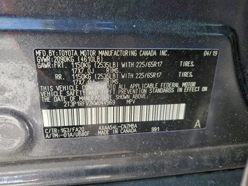 2019 TOYOTA RAV4 XLE  