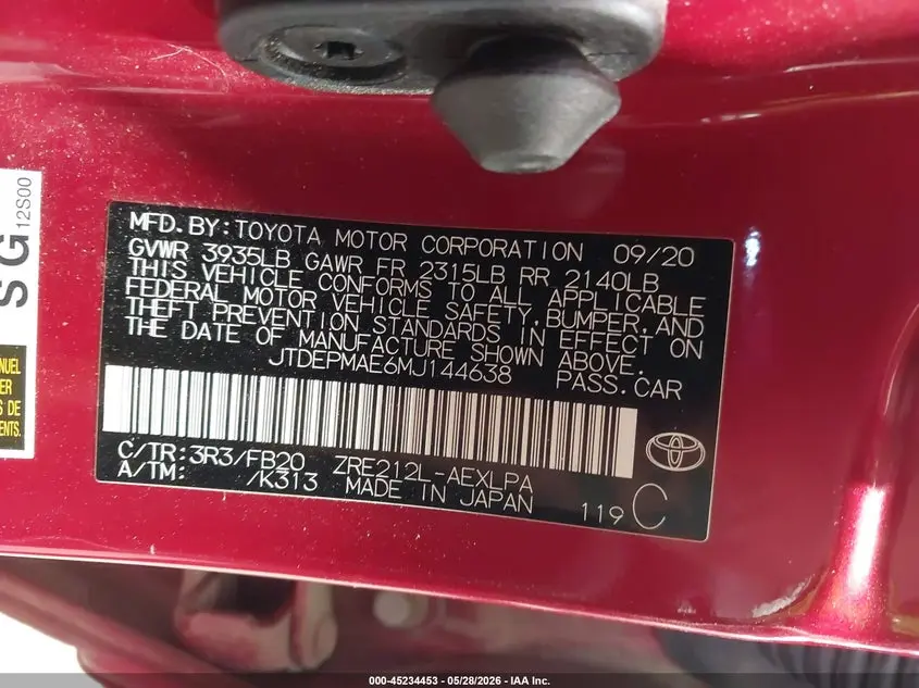 2021 TOYOTA COROLLA LE
