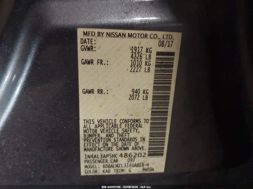 2017 NISSAN ALTIMA 2.5 SV