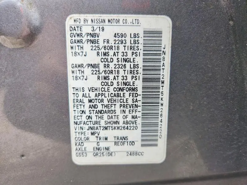 2019 NISSAN ROGUE SV  