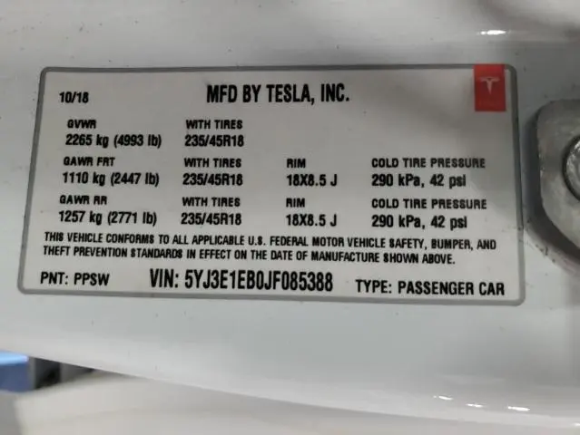 2018 TESLA MODEL 3 AWD LONG RANGE