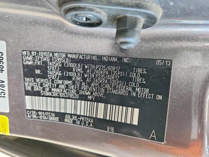 2013 TOYOTA SIENNA   