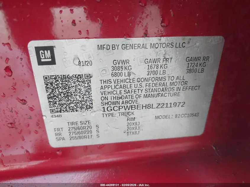 2020 CHEVROLET SILVERADO 1500 2WD  SHORT BED CUSTOM