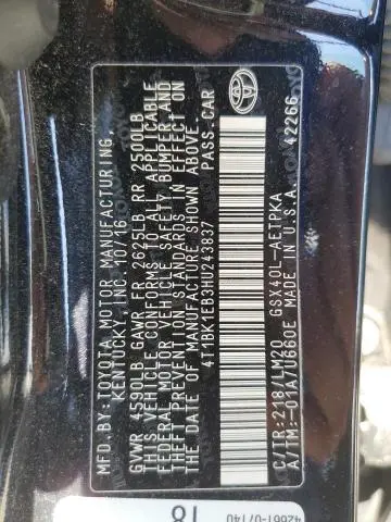2017 TOYOTA AVALON XLE  