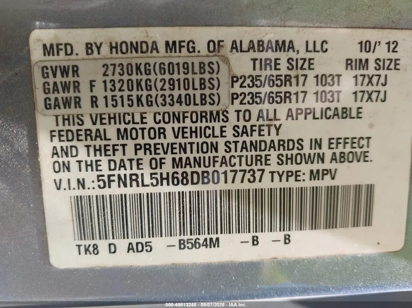 2013 HONDA ODYSSEY EX-L