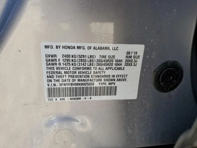 2019 HONDA PASSPORT TOURING  