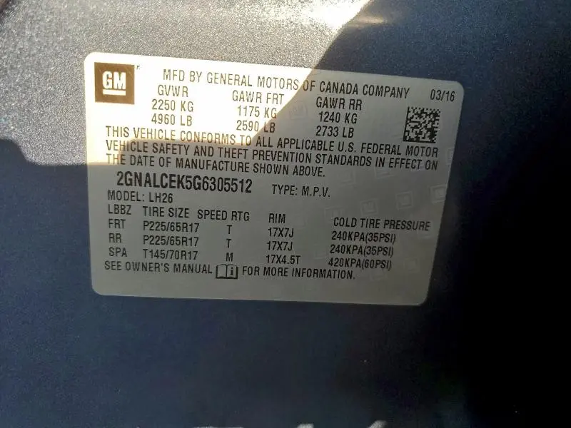 2016 CHEVROLET EQUINOX LT  